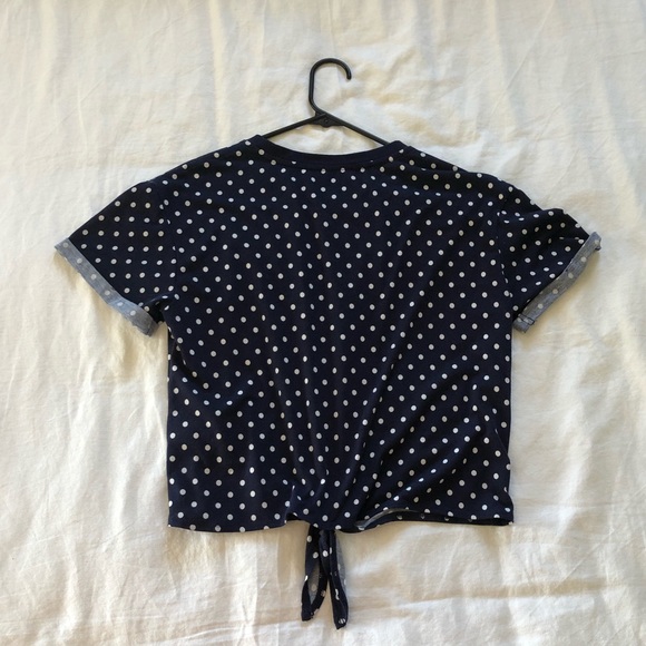 Elodie Polka Dot Tie Front Tee Size Medium - Blue and White. - Picture 2 of 4
